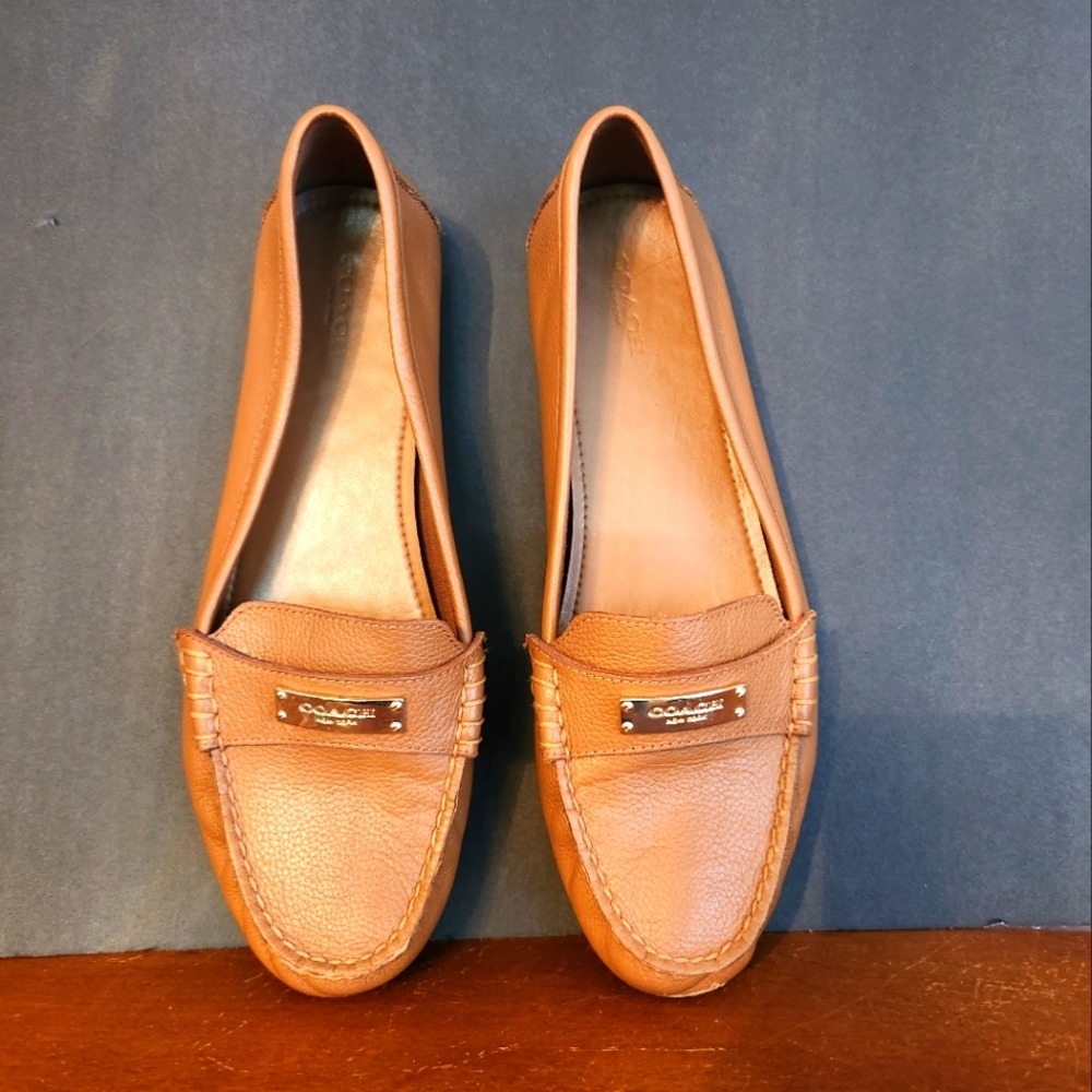 11b Coach Shoes - Tan Leather Flats - Leather Loafers -  Driving Moccasins